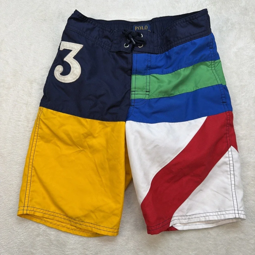 Polo Ralph Lauren Boys Swim Trunks‎ Nautical Colorblock Flag Shorts Size 8